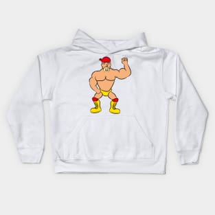 cartoon 80's 90's wrestler tanned muscles Kids Hoodie